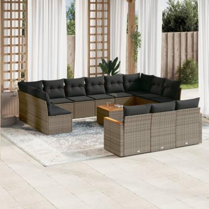 Set mobilier de grădină cu perne, 14 piese, gri, poliratan GartenMobel Dekor