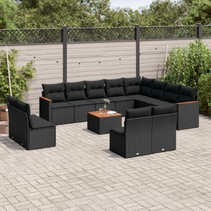 Set mobilier de grădină cu perne, 13 piese, negru, poliratan GartenMobel Dekor