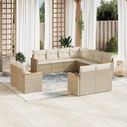 Set canapele de grădină cu perne, 11 piese, bej, poliratan GartenMobel Dekor