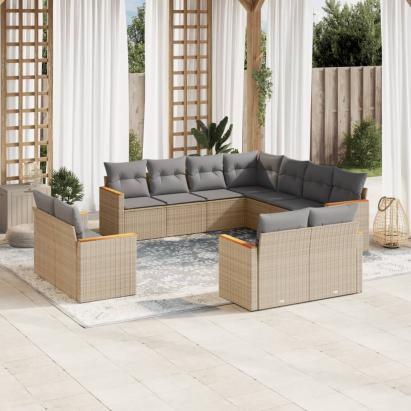 Set canapele de grădină, 11 piese, cu perne, bej, poliratan GartenMobel Dekor
