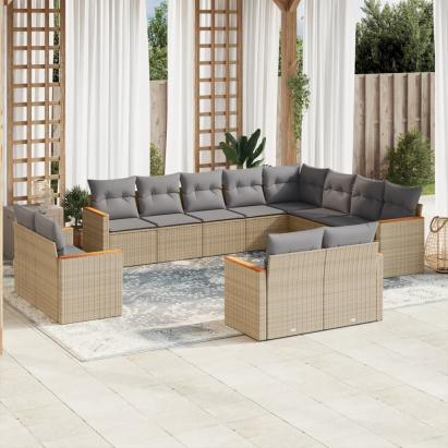 Set canapele de grădină, 12 piese, cu perne, bej, poliratan GartenMobel Dekor