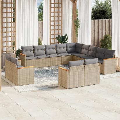 Set canapele de grădină, 13 piese, cu perne, bej, poliratan GartenMobel Dekor