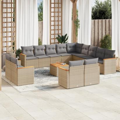 Set canapele de grădină, 14 piese, cu perne, bej, poliratan GartenMobel Dekor
