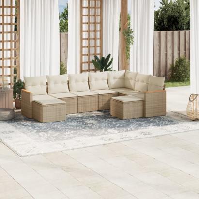Set canapele de grădină, 9 piese, cu perne, bej, poliratan GartenMobel Dekor