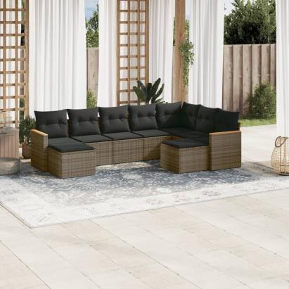 Set canapele de grădină, 9 piese, cu perne, gri, poliratan GartenMobel Dekor