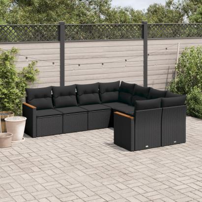 Set mobilier de grădină cu perne, 8 piese, negru, poliratan GartenMobel Dekor