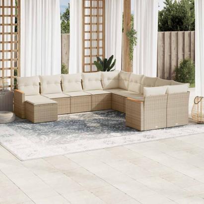Set canapele de grădină cu perne, 11 piese, bej, poliratan GartenMobel Dekor
