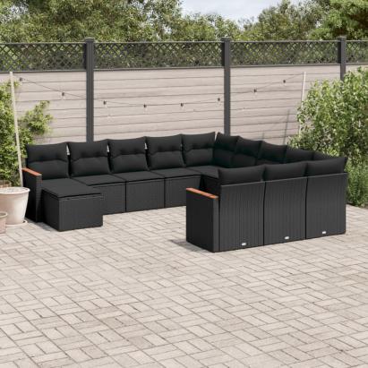 Set canapele de grădină, 12 piese, cu perne, negru, poliratan GartenMobel Dekor