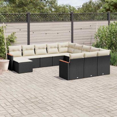 Set canapele de grădină, 12 piese, cu perne, negru, poliratan GartenMobel Dekor