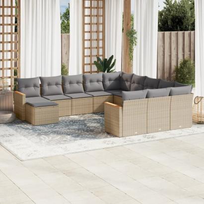 Set canapele de grădină, 12 piese, cu perne, bej, poliratan GartenMobel Dekor