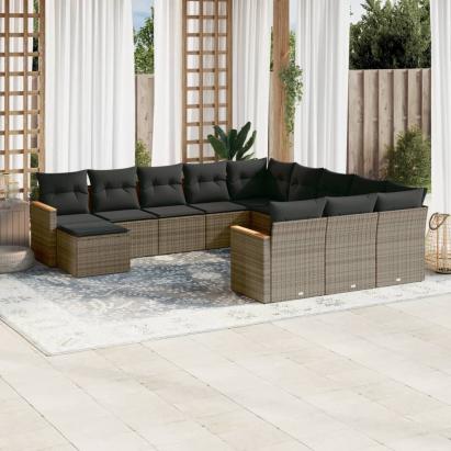 Set canapea de grădină cu perne, 12 piese, gri, poliratan GartenMobel Dekor