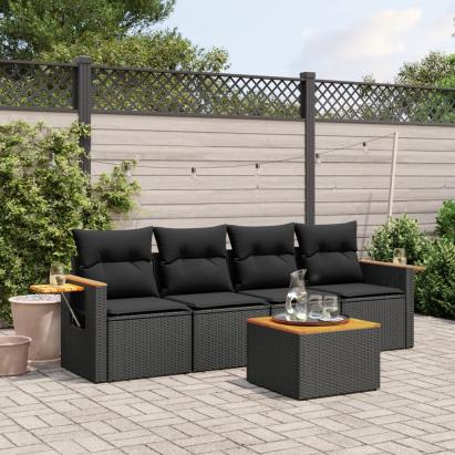 Set mobilier de grădină cu perne, 5 piese, negru, poliratan GartenMobel Dekor