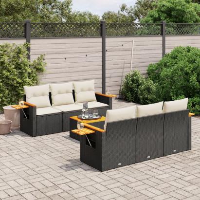 Set canapele de grădină cu perne, 7 piese, negru, poliratan GartenMobel Dekor