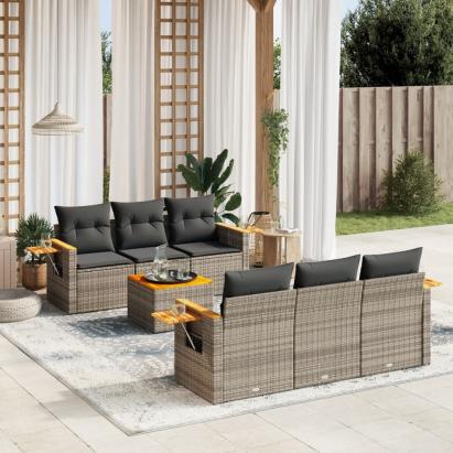 Set canapele de grădină, 7 piese, cu perne, gri, poliratan GartenMobel Dekor