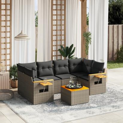Set canapele de grădină, 7 piese, cu perne, gri, poliratan GartenMobel Dekor