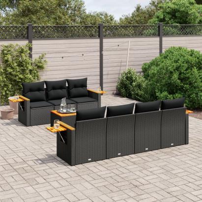 Set mobilier de grădină cu perne, 8 piese, negru, poliratan GartenMobel Dekor