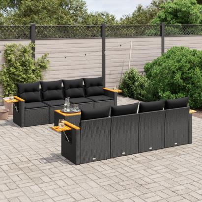 Set mobilier de grădină cu perne, 9 piese, negru, poliratan GartenMobel Dekor