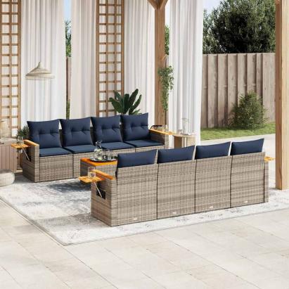 Set canapele de grădină, 9 piese, cu perne, gri, poliratan GartenMobel Dekor