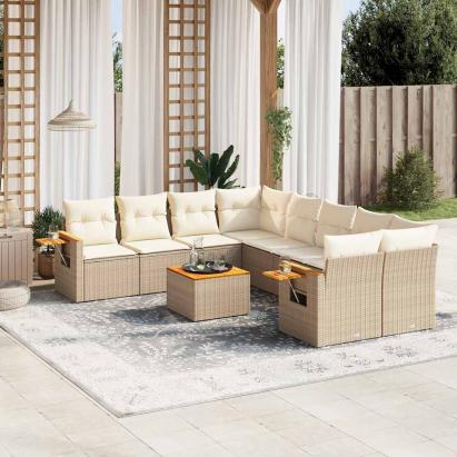 Set canapele de grădină, 9 piese, cu perne, bej, poliratan GartenMobel Dekor