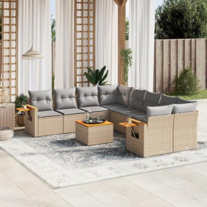 Set canapele de grădină, 9 piese, cu perne, bej, poliratan GartenMobel Dekor