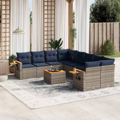 Set canapele de grădină, 9 piese, cu perne, gri, poliratan GartenMobel Dekor