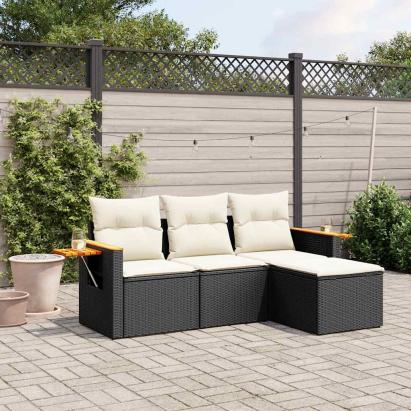 Set mobilier de grădină cu perne, 4 piese, negru, poliratan GartenMobel Dekor