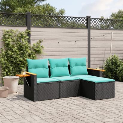 Set mobilier de grădină cu perne, 4 piese, negru, poliratan GartenMobel Dekor