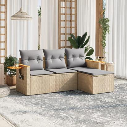 Set canapele de grădină, 4 piese, cu perne, bej, poliratan GartenMobel Dekor