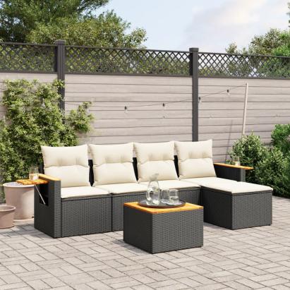 Set mobilier de grădină cu perne, 6 piese, negru, poliratan GartenMobel Dekor