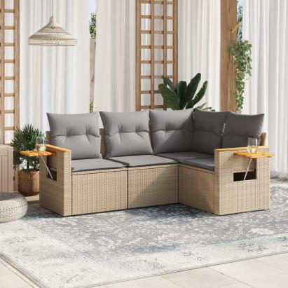 Set canapele de grădină, 4 piese, cu perne, bej, poliratan GartenMobel Dekor