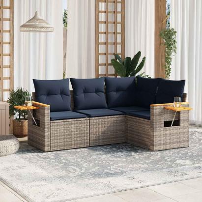 Set canapea de grădină cu perne, 4 piese, gri, poliratan GartenMobel Dekor