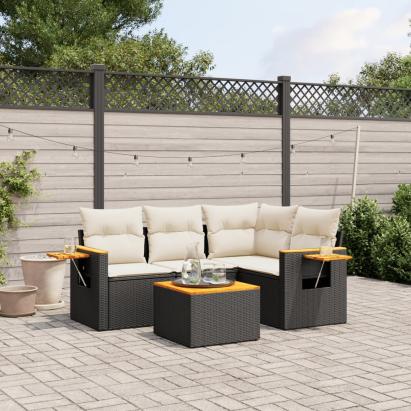 Set mobilier de grădină cu perne, 5 piese, negru, poliratan GartenMobel Dekor