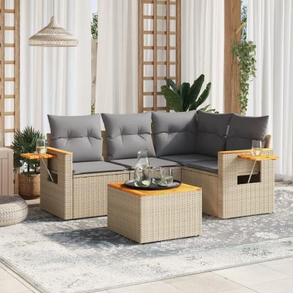 Set canapele de grădină cu perne, 5 piese, bej, poliratan GartenMobel Dekor