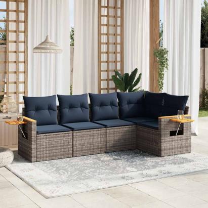 Set canapea de grădină cu perne, 5 piese, gri, poliratan GartenMobel Dekor