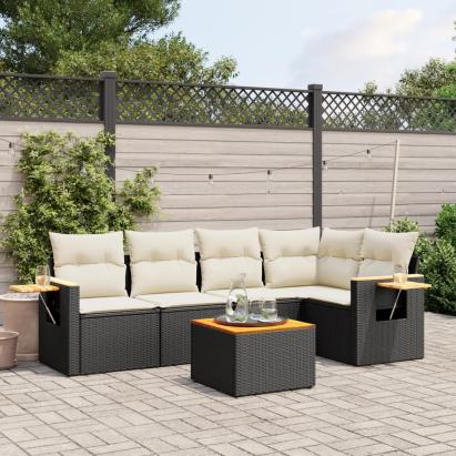 Set mobilier de grădină cu perne, 6 piese, negru, poliratan GartenMobel Dekor
