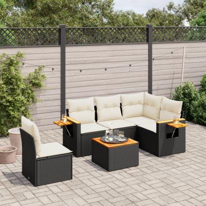 Set mobilier de grădină cu perne, 6 piese, negru, poliratan GartenMobel Dekor