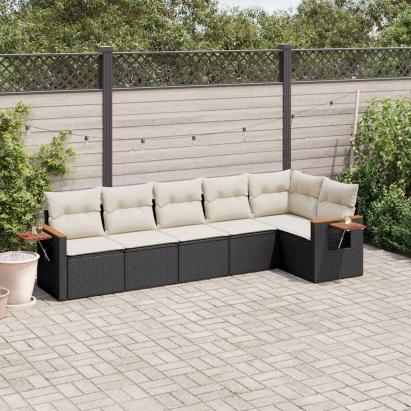 Set mobilier de grădină cu perne, 6 piese, negru, poliratan GartenMobel Dekor