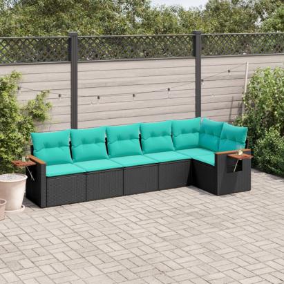 Set canapele de grădină cu perne, 6 piese, negru, poliratan GartenMobel Dekor