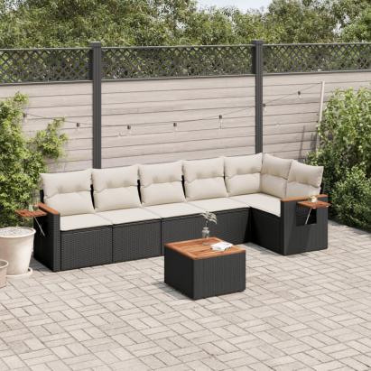 Set canapele de grădină cu perne, 7 piese, negru, poliratan GartenMobel Dekor