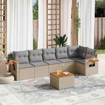 Set canapele de grădină, 7 piese, cu perne, bej, poliratan GartenMobel Dekor