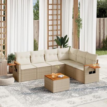 Set canapele de grădină, 7 piese, cu perne, bej, poliratan GartenMobel Dekor
