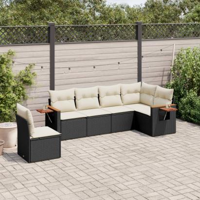 Set mobilier de grădină cu perne, 6 piese, negru, poliratan GartenMobel Dekor