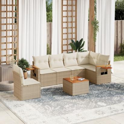 Set canapele de grădină, 7 piese, cu perne, bej, poliratan GartenMobel Dekor