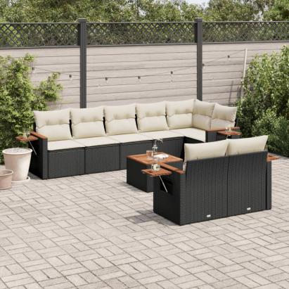 Set mobilier de grădină cu perne, 9 piese, negru, poliratan GartenMobel Dekor