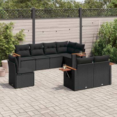 Set mobilier de grădină cu perne, 8 piese, negru, poliratan GartenMobel Dekor