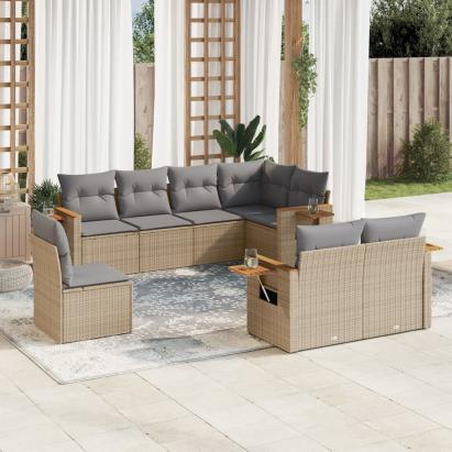 Set canapele de grădină, 8 piese, cu perne, bej, poliratan GartenMobel Dekor
