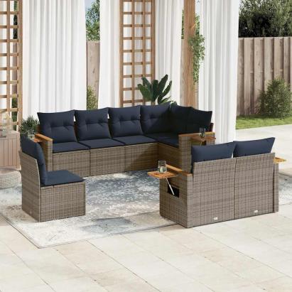 Set canapele de grădină cu perne, 8 piese, gri, poliratan GartenMobel Dekor