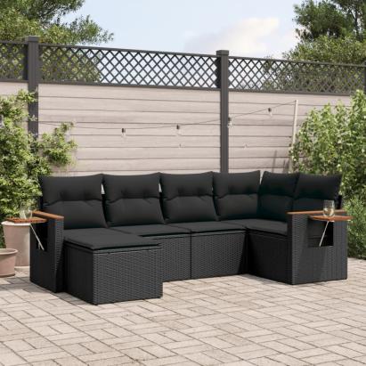 Set mobilier de grădină cu perne, 6 piese, negru, poliratan GartenMobel Dekor