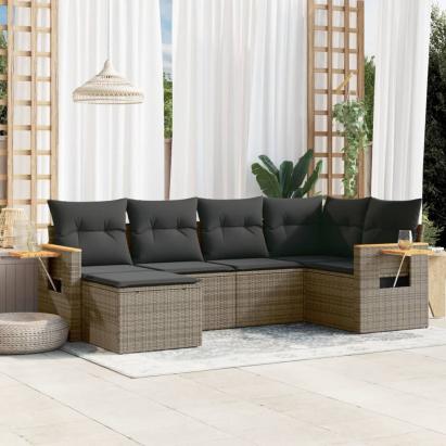 Set mobilier grădină cu perne, 6 piese, gri, poliratan GartenMobel Dekor