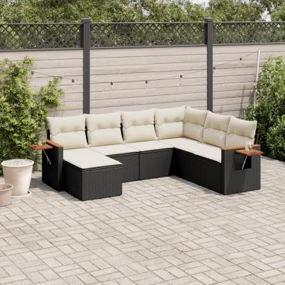 Set canapele de grădină cu perne, 7 piese, negru, poliratan GartenMobel Dekor